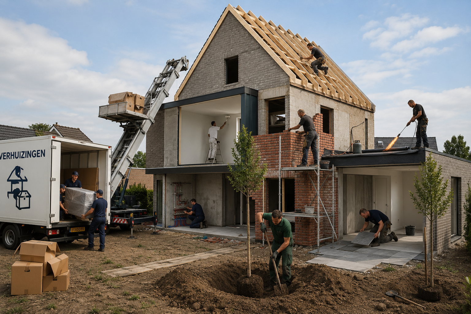 Vaklui aan het werk aan een nieuwbouwwoning